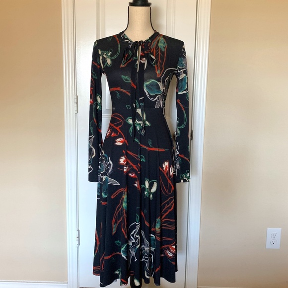 Zara Midi Dress Longsleeves Floral Print Size Small - Picture 1 of 5